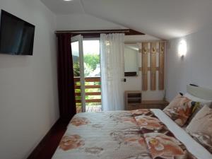 博尔沙Casa Danci II的一间卧室设有一张床和一个滑动玻璃门