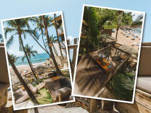 萨尔瓦多Apartamento Auge da Bahia的两张海滩照片和一张度假村的照片