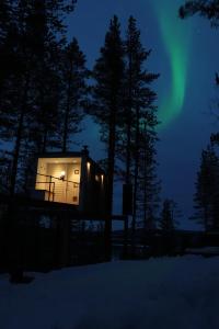 冬天的Swedish Treehouse