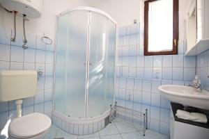 维利伊兹Apartment Mali Iz 16535b的带淋浴、卫生间和盥洗盆的浴室