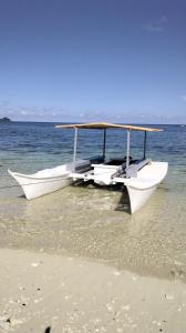 卢纳将军城Anajawan Island Beachfront Resort的两艘船坐在海滩边