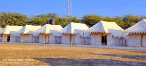 BherandiālaMahefeel e Rann Resort的停在田野上的一排白色帐篷