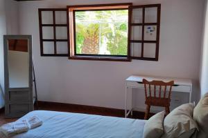 埃尔帕索Tocando el cielo的一间卧室配有一张床、一张书桌和一个窗户。