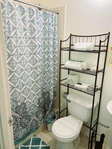 Florence HallL&V Paradise Vacation # 1的一间带卫生间和淋浴帘的浴室