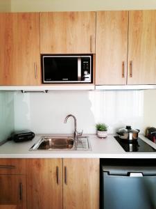 克拉默特Garden Apartments的厨房配有水槽和微波炉