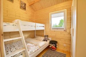 杜什尼基-兹德鲁伊Domki Pod Sudeckim Niebem的小木屋内一间卧室配有双层床