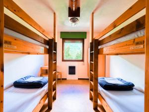 夏蒙尼-勃朗峰Auberge de Jeunesse HI Chamonix的带窗户的客房内的两张双层床