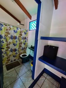 托尔图格罗Cabinas Tortuguero Natural的一间带卫生间和水槽的小浴室