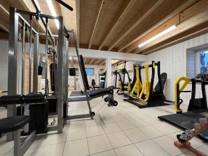 鲁雷特Domaine de Roullet的一间健身房,里面配有数台跑步机和机器