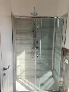 克罗托内KROTONIATI APARTMENT的浴室里设有玻璃门淋浴