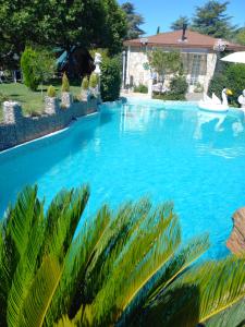 博阿迪利亚德尔蒙特Casa Solis Monteprincipe的庭院里的一个蓝色海水大型游泳池