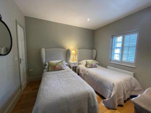 阿伯加文尼Ty Llew Lodge的一间卧室设有两张床和窗户。