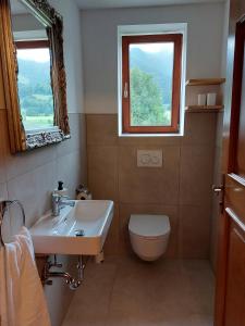 滨湖采尔彼得度假屋的一间带水槽和卫生间的浴室以及窗户。