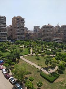 开罗1 bedroom apartment in the heart of Cairo , just 15 minutes from the airport的城市中心一座公园,有高大的建筑