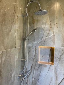 帕普帕普罗加斯山林小屋的浴室内配有淋浴和头顶淋浴