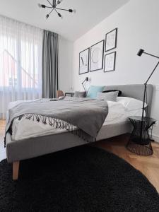 捷克克鲁姆洛夫Pension MONO - Adults Only的白色的卧室设有一张大床和一个窗户