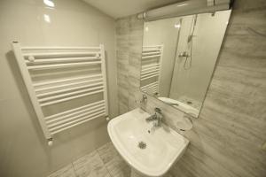 第比利斯Family Hotel Avlabar的一间带水槽和镜子的浴室