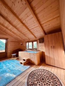 乌尔齐尼Peaceful Oasis的小木屋内的一个带浴缸的房间