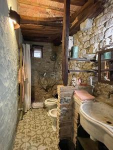卡斯蒂戈隆·多尔希亚Casa Antica的石质浴室设有水槽和卫生间