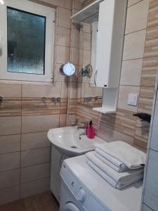 巴尔El Sol Apartmani的浴室配有盥洗盆、镜子和毛巾
