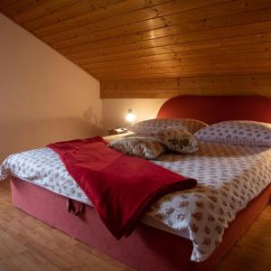 科尔尼鲁格Guest House Ema的卧室内的一张床铺,设有木制天花板