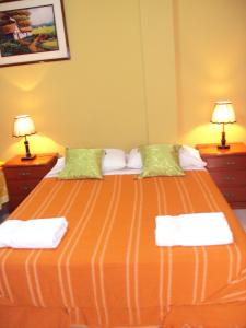 纳斯卡纳斯卡旅舍的一间卧室配有一张带两盏灯的大型橙色床