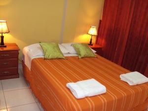 纳斯卡纳斯卡旅舍的一间卧室配有一张床,上面有两条毛巾