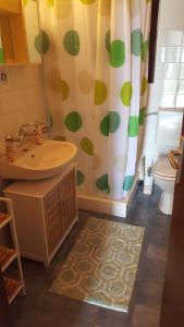 萨利Apartment Sali 890b的一间带水槽和淋浴帘的浴室