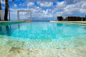 克拉伦代克Thebonairian的一座清澈 ⁇ 蓝海水的大型游泳池