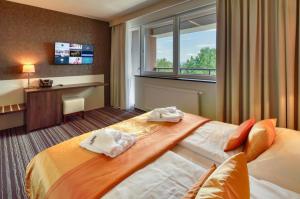 斯塔拉·里斯拉Horizont Resort的酒店客房设有床和窗户。