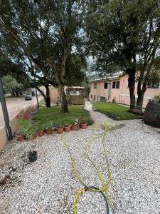 AustisAZIENDA AGRITURISTICA S'ARGALASI - B&B - AFFITTACAMERE Loc S'Argalasi Austis的砾石车道上的花园带花园水管