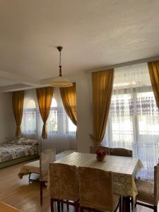 奥赫里德奥赫里德特佩斯基旅馆的客厅配有桌椅和1张床