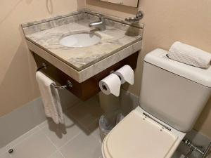 圣保罗Ibirapuera hotel 5 estrelas 2 suites的浴室配有白色卫生间和盥洗盆。