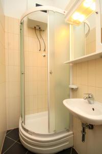 斯拉诺Apartments and rooms with parking space Slano, Dubrovnik - 2159的浴室设有淋浴和盥洗盆。