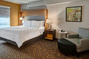 落基山Holiday Inn Rocky Mount I-95 @ US 64, an IHG Hotel的配有一张床和一把椅子的酒店客房