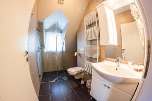 卢布尔雅那奇塔豪斯酒店的一间带水槽、卫生间和镜子的浴室