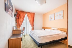 摩德纳迪-坎皮格里奥阿尔皮纳酒店的一间卧室配有一张床和一张带笔记本电脑的书桌