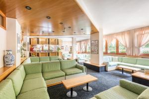 摩德纳迪-坎皮格里奥阿尔皮纳酒店的客厅配有绿色的沙发和桌子
