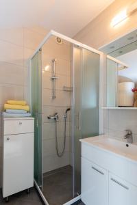 杜布罗夫尼克Apartments Katarina的带淋浴和盥洗盆的浴室