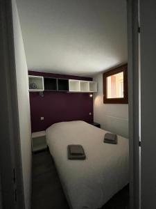 波泰皮莫朗Appartement en station de ski的卧室配有白色的床和窗户。