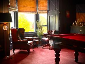 莫法特Moffat Independent Hostel的客房设有台球桌、椅子和窗户。
