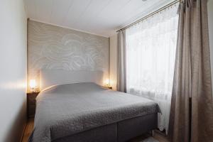 哈普萨卢Kuuse 4 Apartment with 2 bedrooms的一间卧室设有一张床和一个大窗户