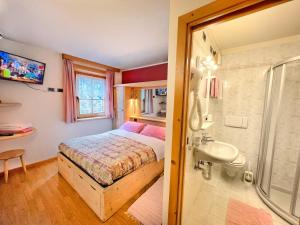 利维尼奥Garni Francescato的一间卧室配有一张床、一个水槽和淋浴