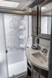 布拉格堡H - Driftwood的一间带水槽和淋浴的浴室