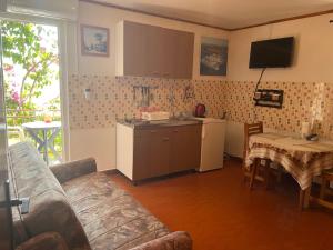 拉茨斯切Apartments by the sea Racisce, Korcula - 4359的带沙发的客厅和带桌子的厨房