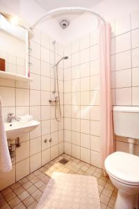 奥瑞比克Apartments by the sea Orebic, Peljesac - 4496的带淋浴、卫生间和盥洗盆的浴室