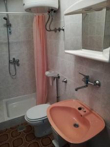 普利兹巴Apartments by the sea Grscica, Korcula - 4487的一间带粉色水槽和卫生间的浴室