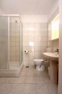 库希斯特Apartments by the sea Kuciste - Perna, Peljesac - 4540的带淋浴、卫生间和盥洗盆的浴室