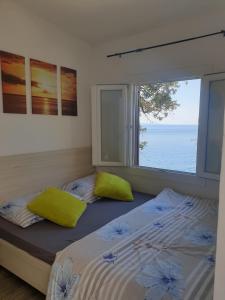 PotomjeApartments by the sea Dingac - Potocine, Peljesac - 4533的一间卧室设有两张床和大窗户