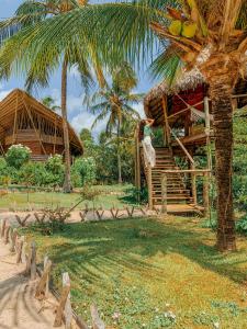 普雷亚Villa Sabiá - Eco Bungalows的棕榈树和小屋的度假村